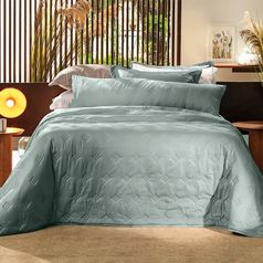 Jogo de Colcha 3 Pecas toque acetinado UltraWave Anarruga Verde Sauge -ambiente